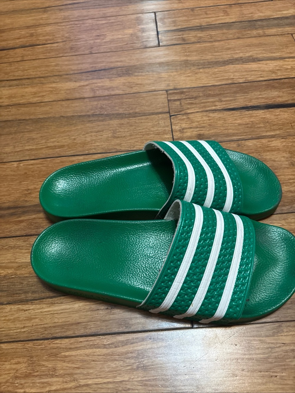 adidas Adilette Men's Slide Sandals Green White Striped Comfort Synthetic Sz 12 - Picture 7 of 13